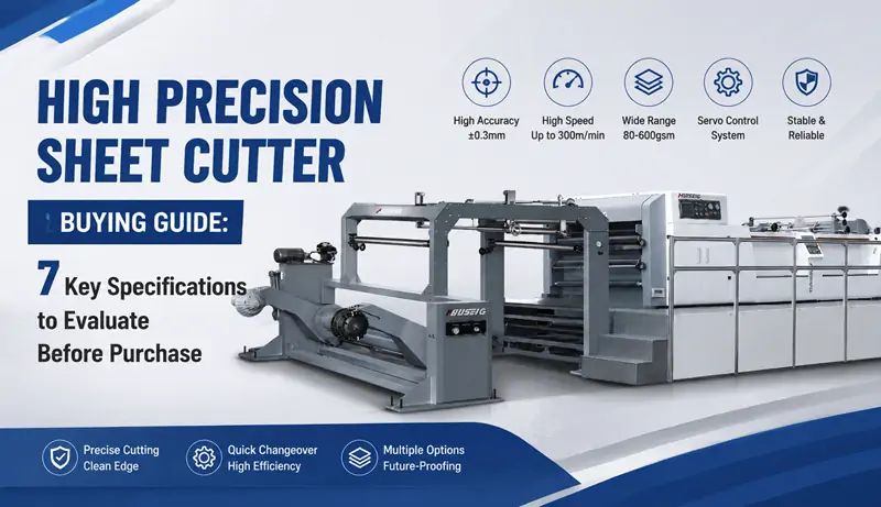 High precision sheet cutter with double helical knife system for accurate roll to sheet cutting performance